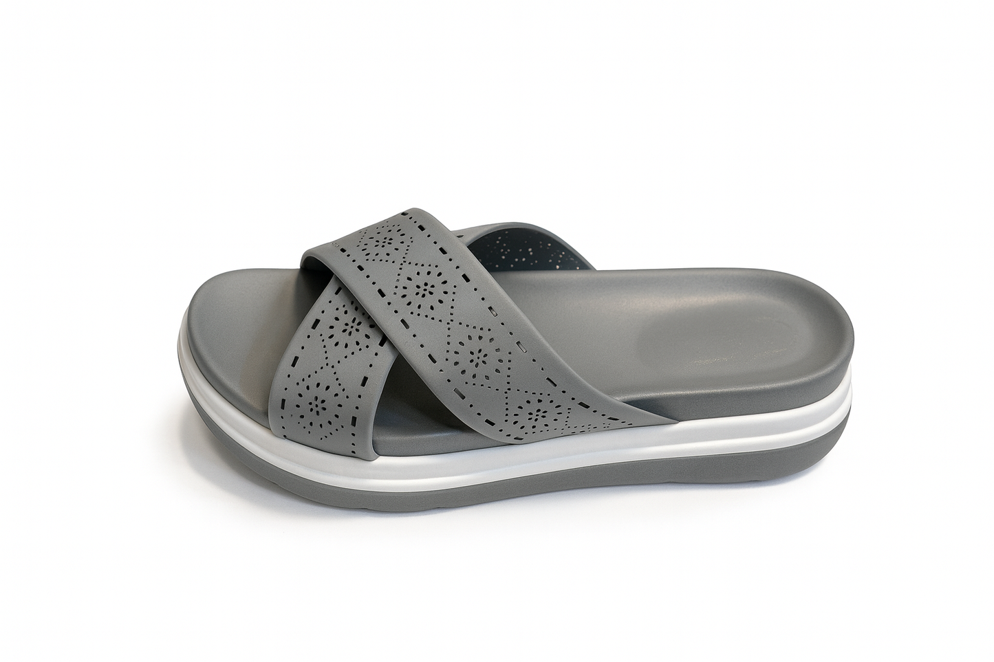 Grey Floral Cutout Comfort Sandals