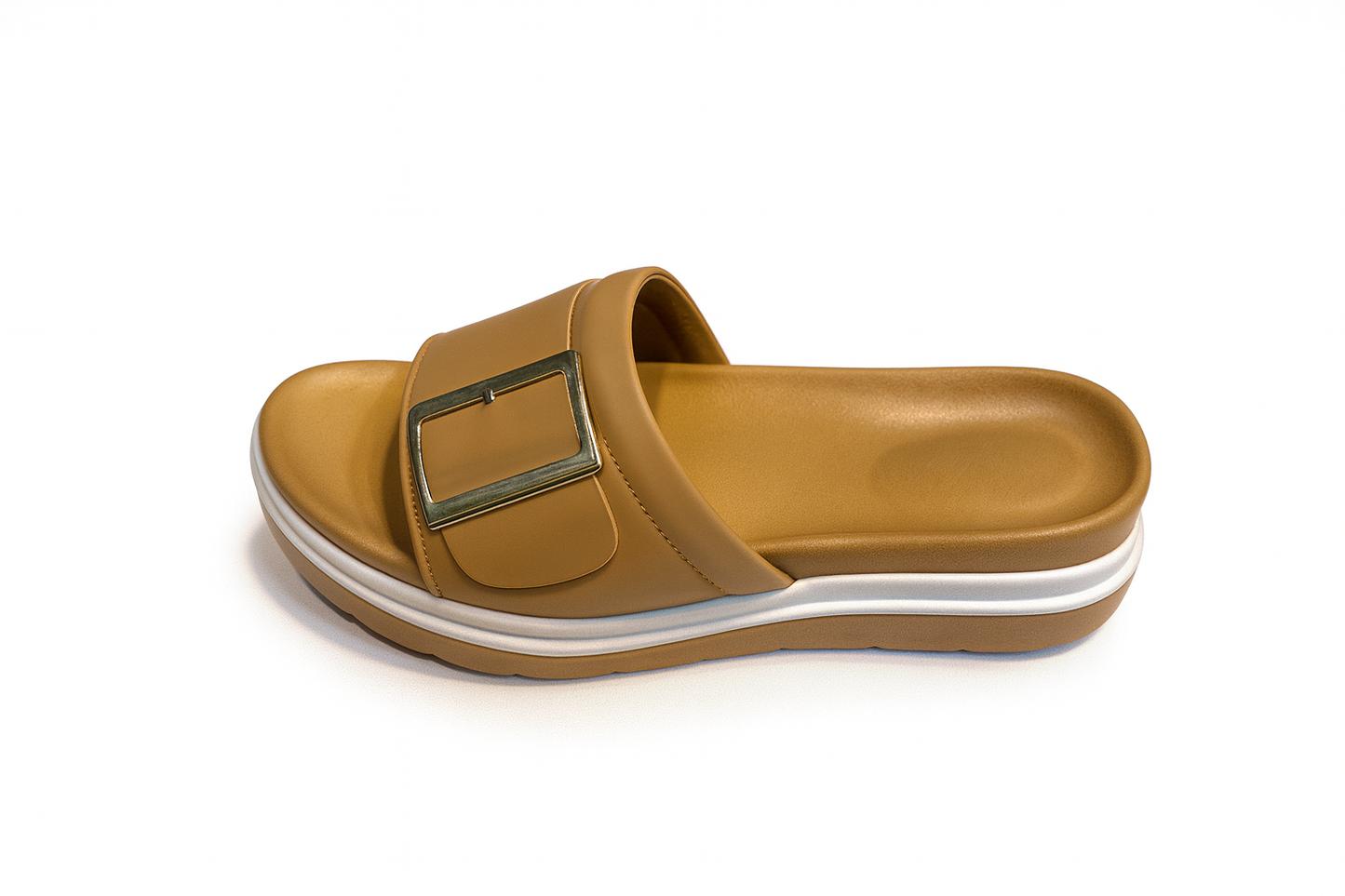 Mustard Brown Buckle Comfort Sandals