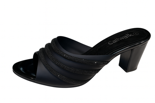 Black Glitter Strap Block Heels