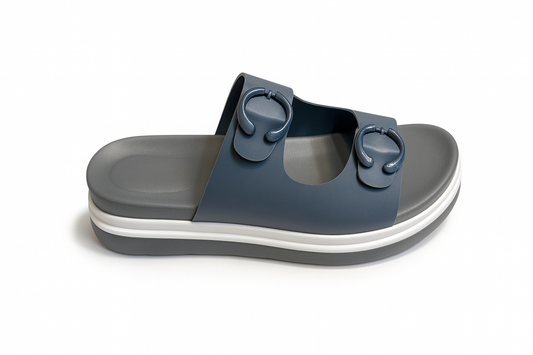 Navy Double Buckle Comfort Slip-On Sandals