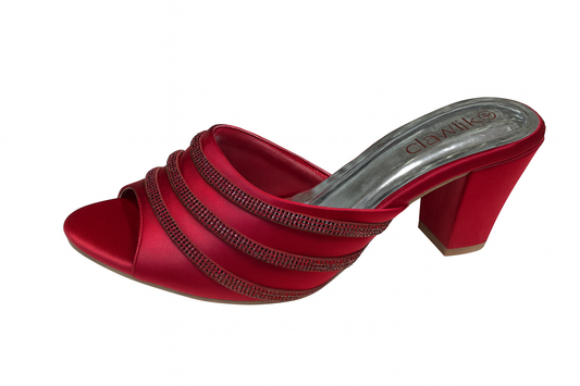 Red Glitter Strap Block Heels