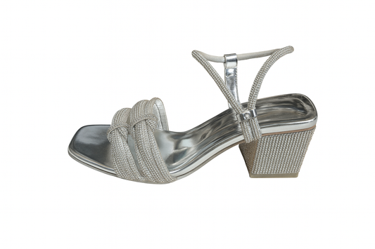 Silver Knot Strap Block Heel Sandals